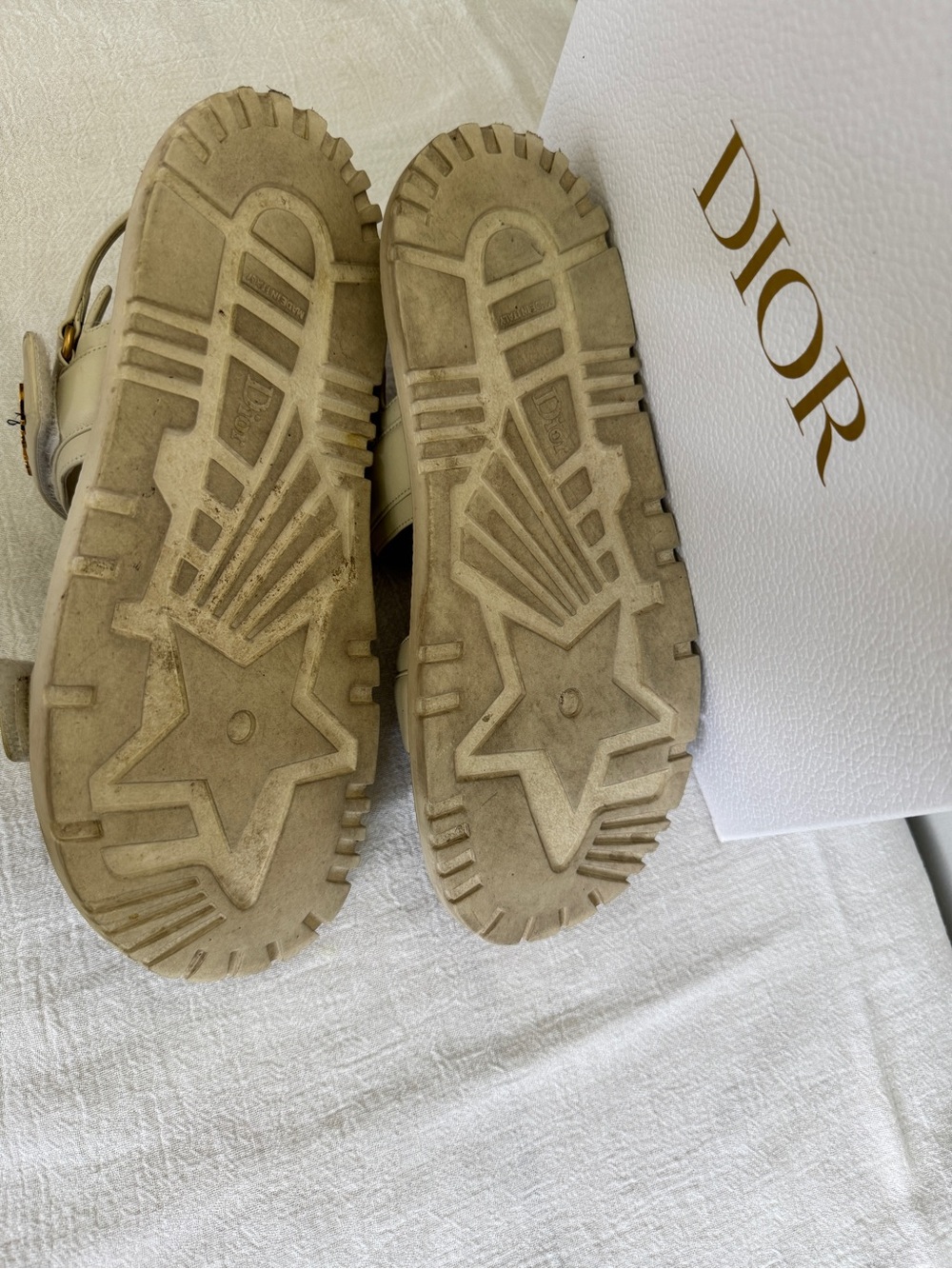 Dior Cream Leather Logo Strap Sandals with Gold Hardware - Picture 4 of 5
